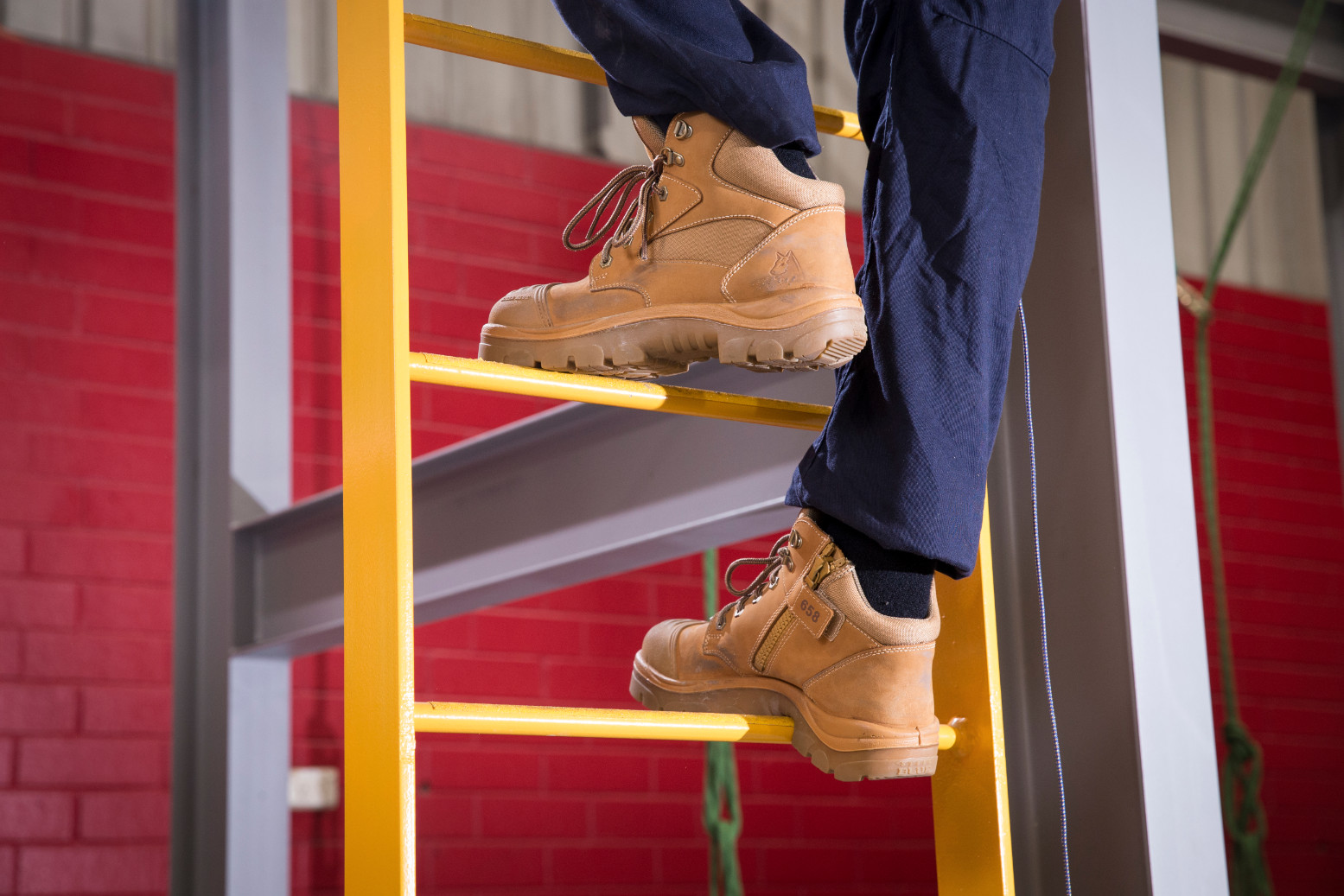 Mens Work Boots - Parkes Wheat Scuff Cap going up the Ladder