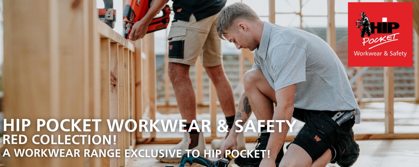 red collection - banner - hip pocket workwear & safety