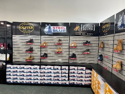 work boots on display
