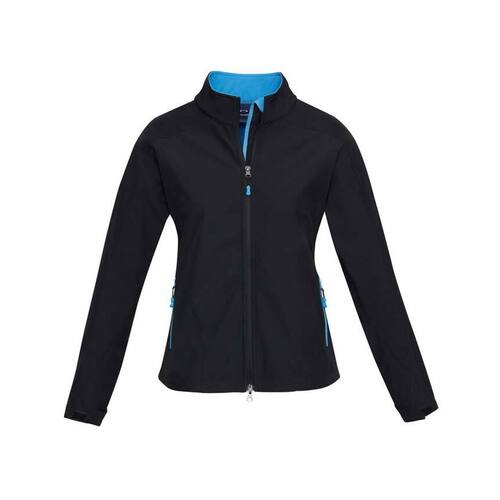Hip Pocket Workwear - Geneva Ladies Softshell Jacket-Black / Cyan-2XL