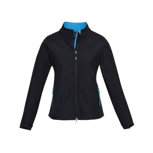 Hip Pocket Workwear - Geneva Ladies Softshell Jacket-Black / Cyan-L