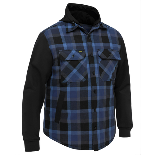 Bisley Contrast Check Hooded Shirt | Workwear Jacket | Hip Pocket