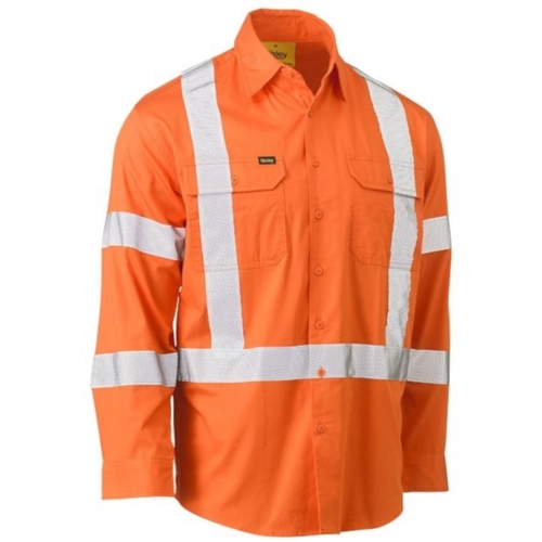 Hip Pocket Workwear - TAPED X-BACK BIOMOTION COOL LIGHTWEIGHT HI VIS DRILL SHIRT - LONG SLEEVE