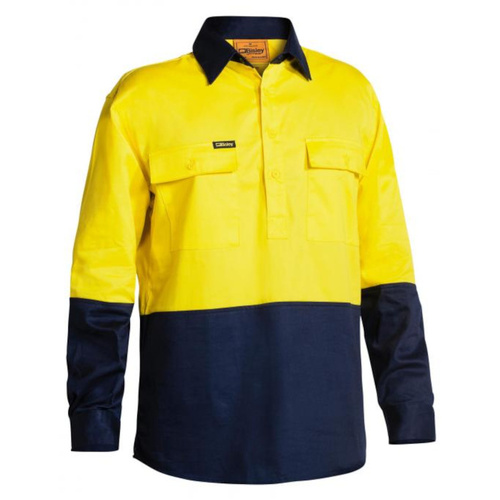 Hip Pocket Workwear - Closed Front Hi Vis Drill Shirt - Long Sleeve