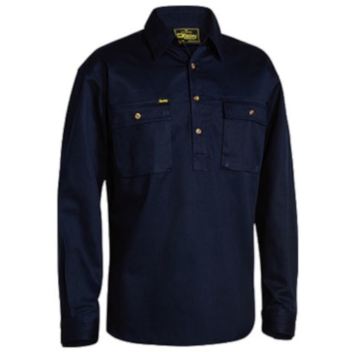 Hip Pocket Workwear - Closed Front Cotton Drill Shirt - Long Sleeve