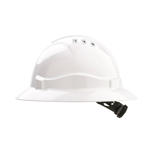 Hip Pocket Workwear - V6 Hard Hat Vented Full Brim Ratchet Harness - White