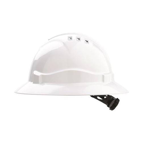 Hip Pocket Workwear - V6 Hard Hat Vented Full Brim Ratchet Harness - White