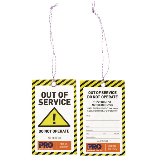 Hip Pocket Workwear - Safety Tag "OUT OF SERVICE" 125mm x 75mm - Pack of 100