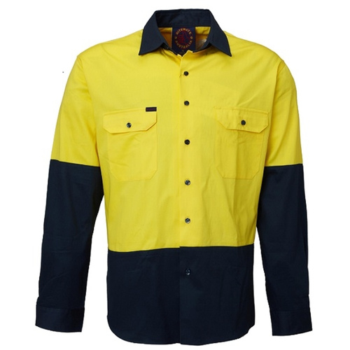 Hip Pocket Workwear - Open Front 2 Tone Shirt - Long Sleeve