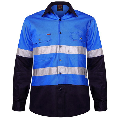 Hip Pocket Workwear - 2 Tone Open Front L/S Shirt with 3M 8910 Reflective Tape