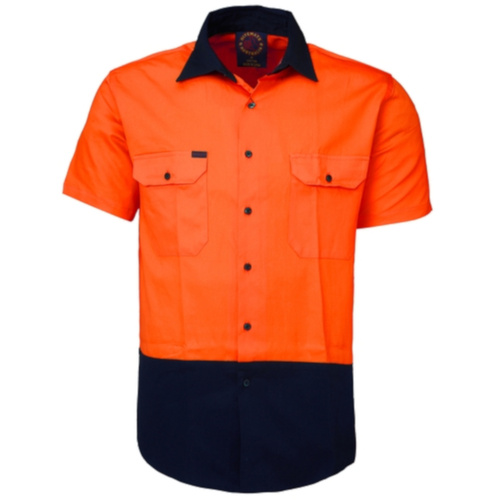 Hip Pocket Workwear - Open Front 2 Tone Shirt - Short Sleeve