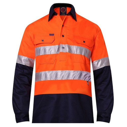 Hip Pocket Workwear - 2 Tone Closed Front L/S Shirt with 3M 8910 Reflective Tape