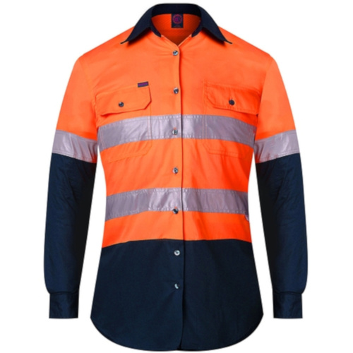 Hip Pocket Workwear - Ladies 2 Tone Vented Light Weight Open Front L/S Shirt with 3M 8910 Reflective Tape