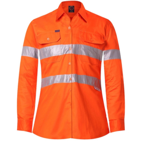 Hip Pocket Workwear - Ladies Vented Light Weight Open Front L/S Shirt with 3M 8910 Reflective Tape