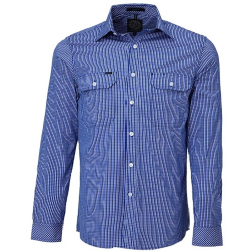 Hip Pocket Workwear - Pilbara Men's Long Sleeve Shirt - Double Pockets - Small Check