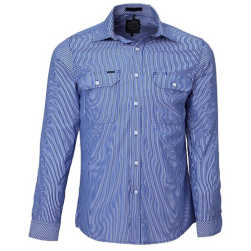 Hip Pocket Workwear - Pilbara Men's Long Sleeve Shirt - Double Pockets - Small Stripe