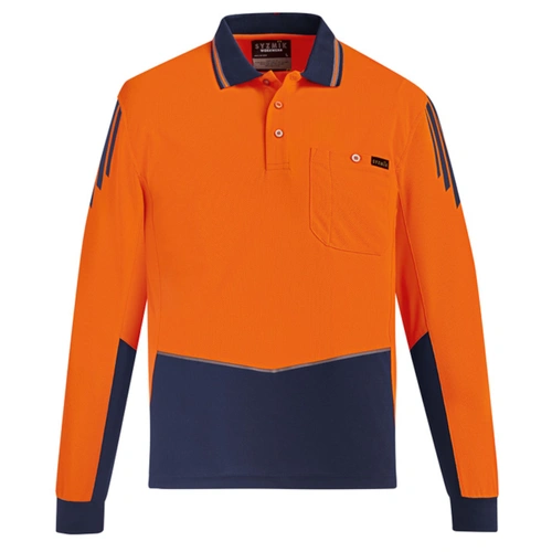Hip Pocket Workwear - Mens Hi Vis Flux L/S Polo